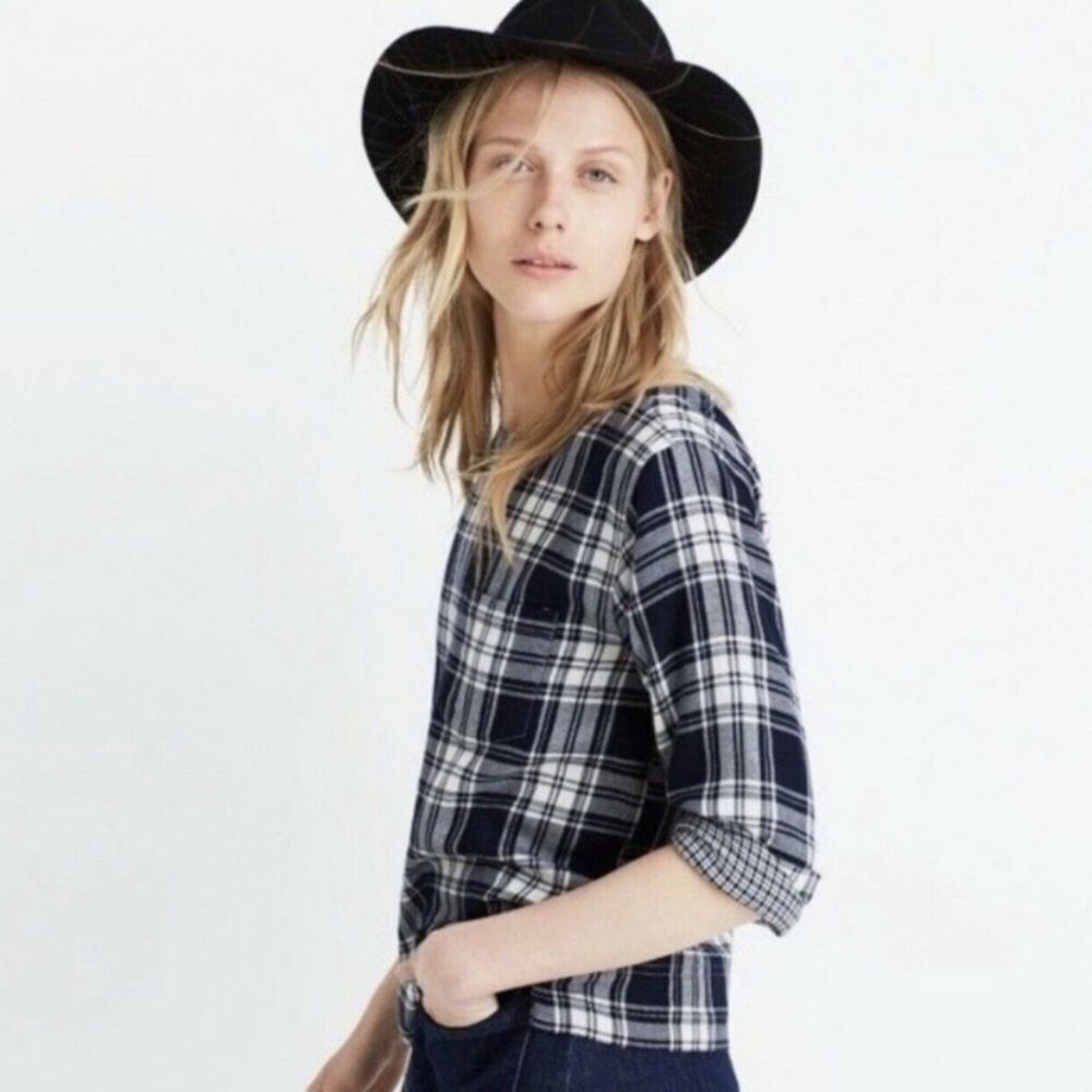 Madewell Boxy Herald Tee in Blue Curtis Plaid